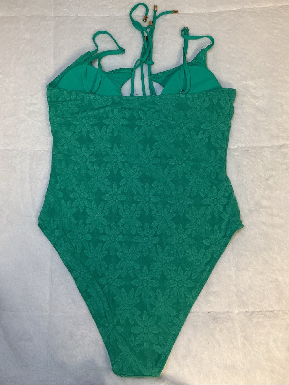 Green Floral Lace Tie-Front one piece bathing suit with skirt - Picture 11 of 11